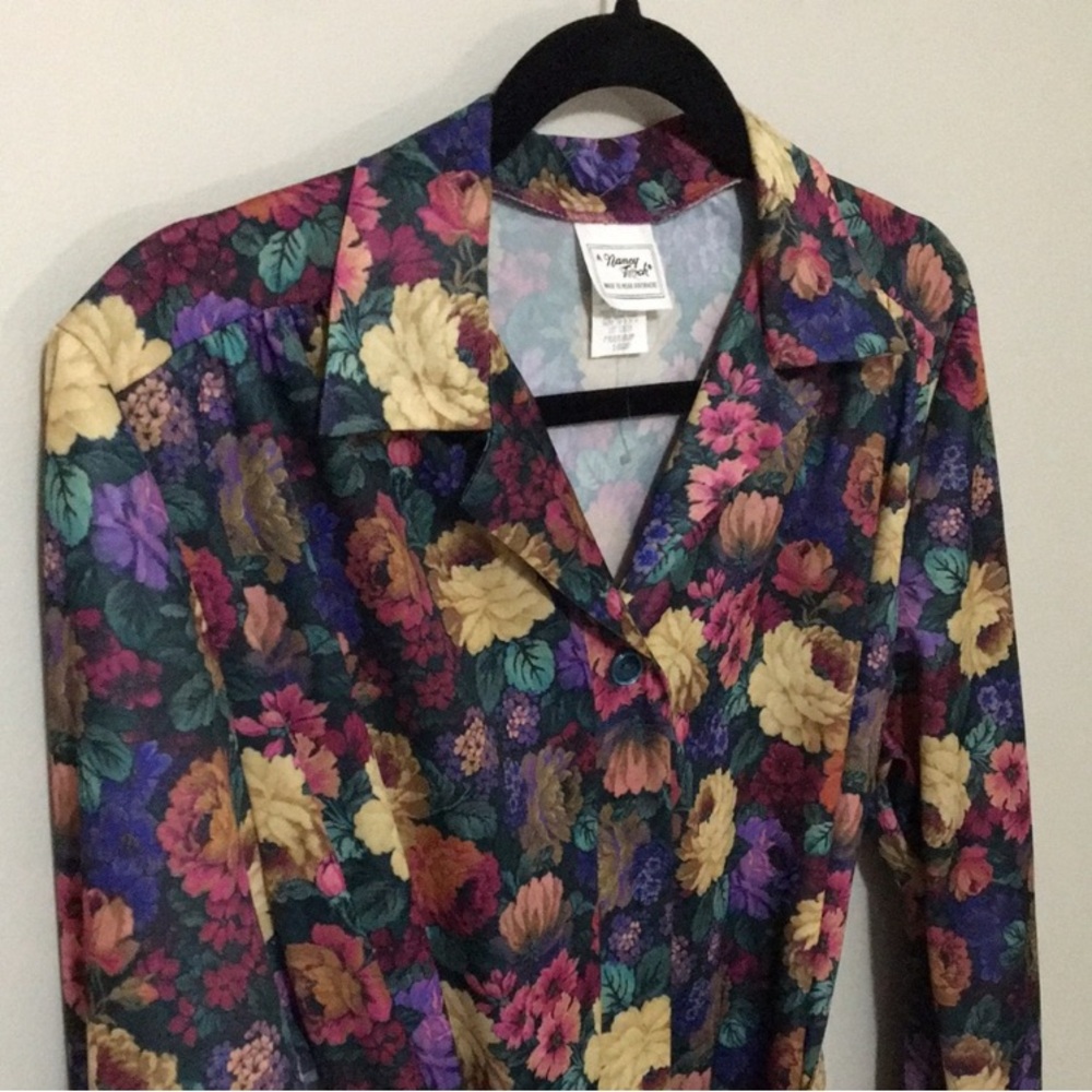 RARE NWT Vintage Nancy Frock 1970’s Floral Long Sleeve Dress, Size 16P Colorful - Picture 5 of 14